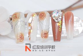 海口紅妝培訓學(xué)校秋日微醺玫瑰美甲教程